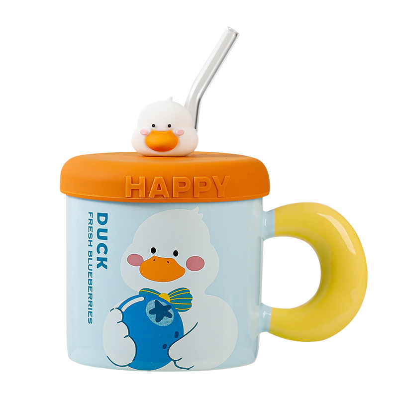 TAZA DE CERAMICA 400ML CON TAPA/DISEÑO PATITO MOD# TZB-07