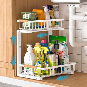 Étagère coulissante en métal à double étage pour épices <span class=keywords><strong>Tiroir</strong></span> de rangement détachable pour armoire de rangement - Product Image 1