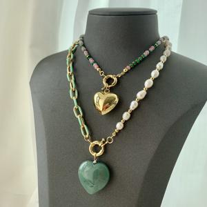 <span class=keywords><strong>BD</strong></span>- B5273 Collier pendentif coeur magnifique collier chaîne en métal perlé collier de perles pour femmes et filles - Product Image 2