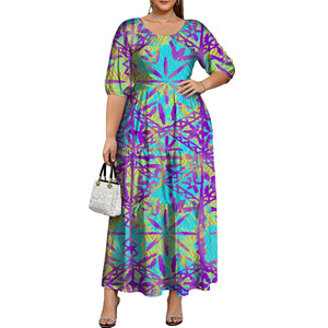 Nouvelles <span class=keywords><strong>Robes</strong></span> pour Femmes avec Motifs Tribaux Polynésiens OEM, <span class=keywords><strong>Robes</strong></span> <span class=keywords><strong>Sexy</strong></span> sur Mesure Grande Taille à Manches Courtes avec Encolure Ronde - Product Image 4