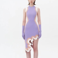 Nuevo Diseño de Moda, Vestido Jacquard para Mujer, Ecológico, de Viscosa Reciclada, Ajustado, Elástico, con Efecto Pintura en Aerosol, Dobladillo Asimétrico, Sin Mangas
