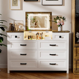 Trắng Tùy Chỉnh Cổ Điển Trang Trại Phong Cách Bằng Gỗ Trang Điểm Vanity Bàn Trang Điểm Tủ Quần Áo Với Gương Cho Phòng Ngủ Với 8 Ngăn Kéo - Product Image 3