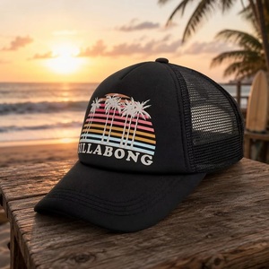 หมวกแก๊ปตาข่ายทรง Trucker ลายต้นปาล์มยามอาทิตย์อัสดง Billabong แบบวินเทจ สำหรับเล่นเซิร์ฟ ขายส่งจากโรงงาน รับผลิตแบบ OEM ขั้นต่ำสั่งซื้อน้อย - Product Image 1