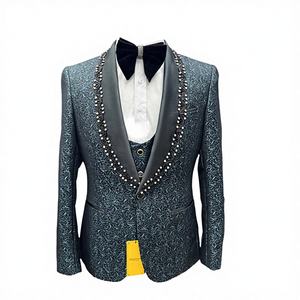 Handmade Beaded <b>Men's</b> 3-Piece Formal Tuxedo <b>Suits</b> Breathable Plus Size Flat Front Groom Wear for Special Occasions Ceremonies - Product Image 4