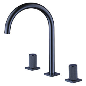 Grifo de Agua Fría y Caliente de Tres Orificios para Mueble de Baño, con Diseño de Losa de <span class=keywords><strong>Roca</strong></span>, Doble Control, en Color Gris Acero y Oro Rosa - Product Image 6