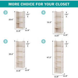Organisateur de placard suspendu à 4 étagères en tissu beige pour rangement derrière la porte, fixation murale, pour un rangement bien rangé - Product Image 5