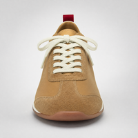 Baskets rétro en cuir suédé pour femmes, chaussures décontractées vintage à lacets contrastés et semelle plate