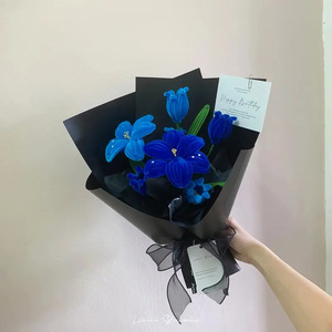 Kit de Manualidades con Limpiapipas Azules en Forma de Tigre para Hacer Ramos de Flores, Regalo de Cumpleaños Hecho a Mano, Material Plástico para Arte DIY - Product Image 1