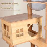 Arbre à chat moderne en bois, multi-niveaux, avec maisonnette pour chaton, tour à gratter en sisal en forme de tête de chat mignonne, meuble pour animaux de compagnie sûr et écologique