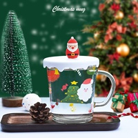 Zogift Joyeux Noël Tasses en verre borosilicate amusantes de 400 ml avec couvercle en silicone et poignée pour thé, café, lait, jus, boissons