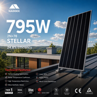 Panneau solaire monocristallin NADDEX Stellar 2N+78STELLAR795W 795W, efficacité 23,5 %, cellules 210 mm, robot de nettoyage de panneaux solaires en capsule