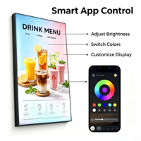 Boîte lumineuse publicitaire intelligente sur pied de qualité supérieure avec contrôle de couleur RGB par application à distance pour affichage intérieur en restaurant et centre commercial