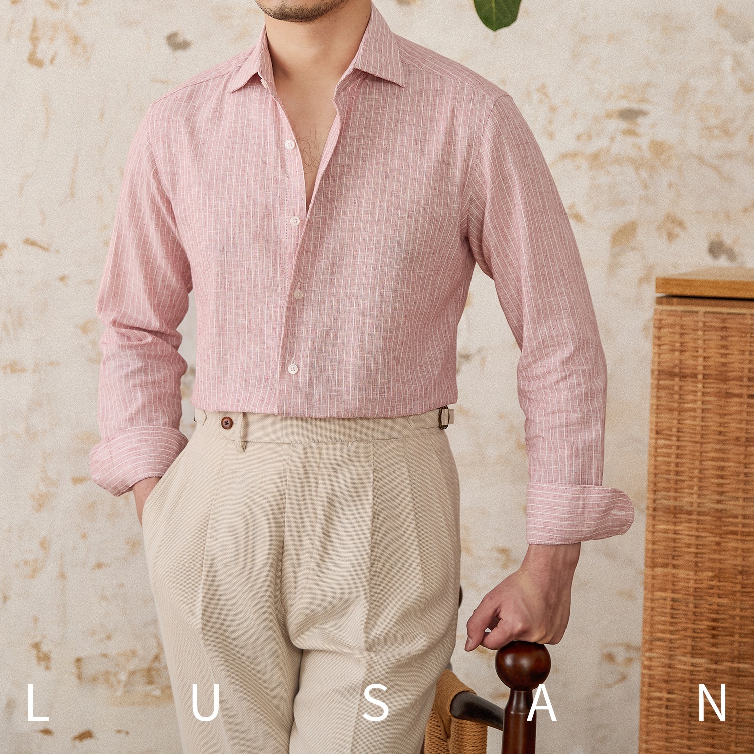 a line dress for men Retro One-Line Collar Trendy Men's Business Striped Casual Long-Sleeved Summer Shirt Cotton Linen Spring waist flap pockets Chai SHEIN White Halter Backless Cup size:D