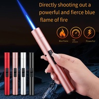 Allume-gaz portable haute puissance pour l'extérieur, en métal, rechargeable, coupe-vent, au butane, avec bouton d'allumage pour le camping, le barbecue et la cuisine