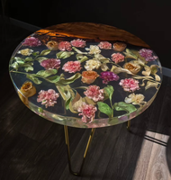 Table ronde élégante personnalisée au design moderne faite à la main en bois et en résine avec fleurs Table basse parfaite