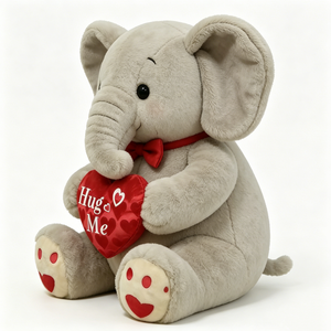 Peluche de Elefante Personalizado para el Día de San Valentín, Peluche Gris Sentado con Lazo Rojo y Almohada con Forma de Corazón con la Inscripción "Abrazame", Lindo y Romántico - Product Image 2