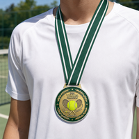 Médaille de sport de tennis personnalisée plaquée or, en métal émaillé, avec ruban, pour champion de tournoi, souvenir, prix