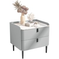Table de chevet minimaliste moderne avec plateau en verre et pieds en métal, rangement double couche et armoire d'organisation, forme carrée blanche