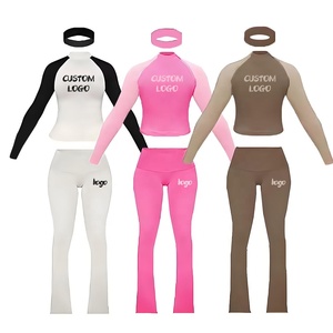 Biểu Tượng Tùy Chỉnh Phụ Nữ Loungewear <span class=keywords><strong>Set</strong></span> Boutique Quần Áo Dài Tay Áo Màu Khối T-Shirt Trang Phục Phụ Nữ Hai Mảnh Gấp Hơn Bùng Quần - Product Image 3