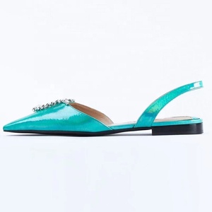 Patent Metallic Upper Women Bling Diamonds Sandals Ladies Causal Back Strap Pumps Office Ladies Flat Slingback <b>Shoes</b> - Product Image 3