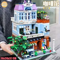 Mould King-16004 bloques de construcción, juguetes de ensamblaje, vista de calle, cafetería, modelo de ciudad, juegos de bloques de construcción