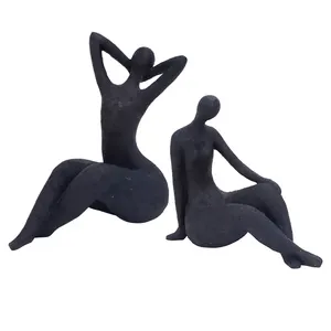 Redeco escultura em resina para sala de estar, modelo preto, arte e artesanato, estátua humana abstrata, ornamento para decoração de casa