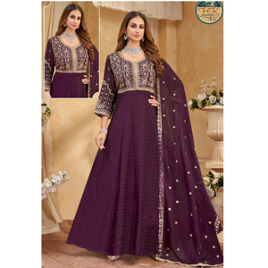 Costume Anarkali pour femmes, violet foncé, brodé, avec dupatta, tenue de soirée de créateur, tenue de mariage, tenue ethnique indienne festive - Product Image 1