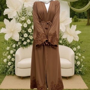 9.9 Big Sale Luxury Abaya Pretty Flowers Applique With Shiny Sequins Women Open Abaya Muslim Islamic Turkey Clothing 1989# - Product Image 4