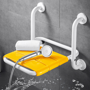 Folding <b>Bathroom</b> Seat Wall Mounted Non Slip Shower <b>Stool</b> With Handrails <b>For</b> Elderly And Disabled 120 Kg Capacity - Product Image 1