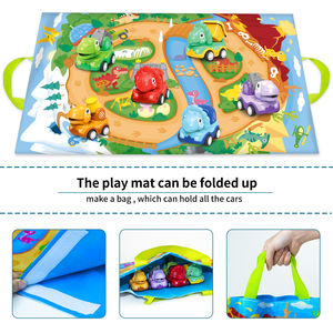 ของเล่นเด็กขายส่ง รถการ์ตูนพลาสติก 2-in-1 รูปสัตว์ ยานพาหนะขนาดเล็ก พร้อมพรม กระเป๋า แผนที่ และตัวต่อ - Product Image 3