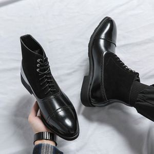 Bottes mi-mollet en PU pour homme, style cowboy, à lacets, effet vieilli, grandes tailles, tendance, collection automne-hiver, pour le commerce transfrontalier - Product Image 5
