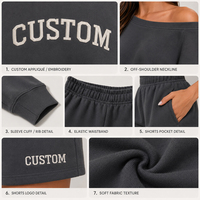 Conjunto Deportivo Personalizado para Mujer, Sudadera con Hombros Descubiertos y Bordado, Pantalones Largos Estampados, Shorts de Felpa Francesa, Ropa Deportiva Casual