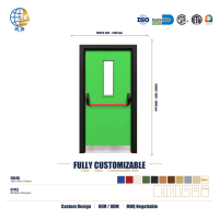 Porte coupe-feu en acier pour sortie de secours avec barre anti-panique et ferme-porte au design contemporain, kit complet de quincaillerie OEM