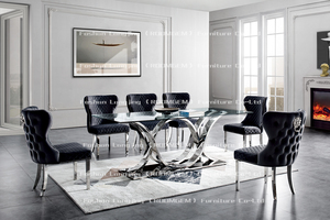 Lot de 6 Chaises de Salle à Manger de Luxe au Design Moderne Personnalisées avec Dossier à Heurtoir Lion, Capitonnage en Velours et Pieds en Acier Inoxydable - Product Image 2