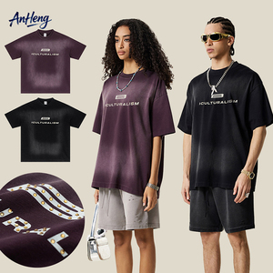 Camiseta Unisex con Logo de Pedrería, Estilo Degradado Lavado, Oversize, Streetwear, Manga Corta, para Parejas, Verano, Venta al por Mayor, Proveedor OEM, Top - Product Image 1