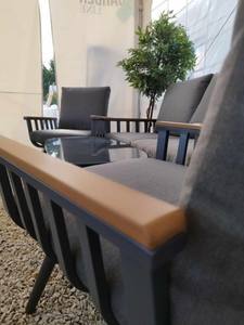 Ensemble de <span class=keywords><strong>4</strong></span> meubles de <span class=keywords><strong>patio</strong></span> modernes en aluminium et bois de teck avec accoudoir, canapé de conversation sectionnel, table basse, cour. - Product Image 4