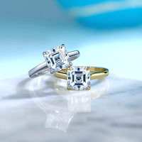 Bague de promesse solitaire pour femme en argent sterling S925 avec moissanite taille Asscher 2,5 carats et 4 griffes