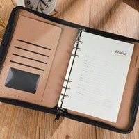 Carnet à anneaux en cuir rigide avec fermeture éclair, format A5 B5, organiseur professionnel, journal, planificateur, emplacements pour cartes, logo personnalisé, 100 feuilles