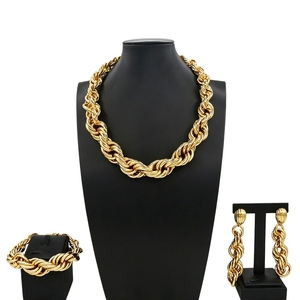 Yulaili New Dubai Gold Plated 3Pcs Jewelry Set <strong>Chunky</strong> Braided Twist Link Necklace Earrings Bracelet for Women Wedding Party - Product Image 2