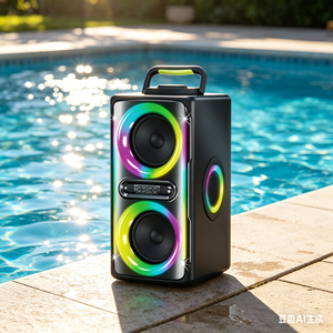 Haut-parleur portable pour fêtes en extérieur avec deux woofers de 5,25 pouces, lumières RGB colorées et poignée - Product Image 3