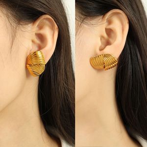 ต่างหูทรงเรขาคณิตเหล็กไทเทเนียมทองเงินเนื้อไม่เรียบเครื่องประดับสำหรับงานปาร์ตี้ของผู้หญิง EH509 - Product Image 4