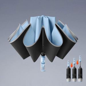 Parapluies personnalisés pour le soleil et la pluie, parapluies pliants inversés imprimés avec poignée transparente pour promotions - Product Image 2
