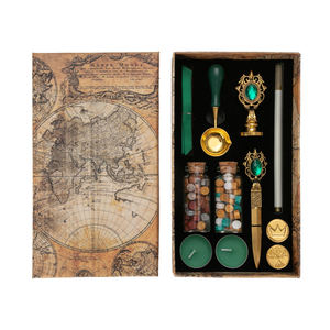 Kit de sceau à la cire de style rétro avec manche en bois et cuillère à cire pour invitations de mariage, documents et artisanat (style bureau et école) - Product Image 4