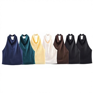 Zevity Kadın Kolsuz Yumuşak Dokunuşlu Halter Kaşkorse Kim McGlynn Star Wear Bluz <span class=keywords><strong>Tank</strong></span> Top Yaz ZA Marka Plaj Saten Polyester - Product Image 2