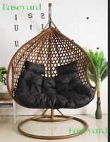 Fauteuil suspendu de luxe en acier et rotin PE pour extérieur, design double avec support et coussins, chaise œuf moderne, mobilier d'extérieur