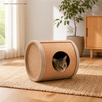 Lit pour chat classique et durable, type grotte et maison d'arbre, pour plusieurs chats de grande taille, design écologique en liège et feutre