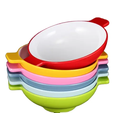 Mangkuk sereal warna-warni dengan pegangan, mangkuk sup bawang Prancis melamin aman untuk pencuci piring dapur