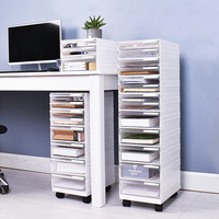 Organisateur de bureau moderne grand format en plastique gris clair/blanc avec base à roulettes réglable, tiroir de rangement pour dossiers, format A4