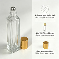 Botol Roller Kaca Transparan Panjang & Ramping 15ml, Bentuk Silinder & Persegi, Wadah Roll-on Isi Ulang untuk Minyak Atsiri & Parfum