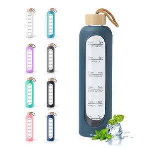 Botella de Agua Deportiva Personalizada con Tapa de Bambú Ecológica, Inspirada en el Signo Acuario, con Marcador de Tiempo para Beber - Product Image 6